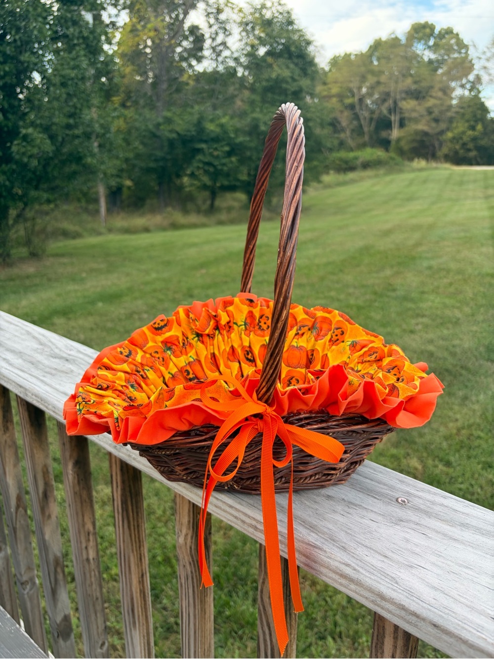 Fall Holiday Halloween Theme Wicker Basket Ruffle 90’s Cottagecore Pumpkin
